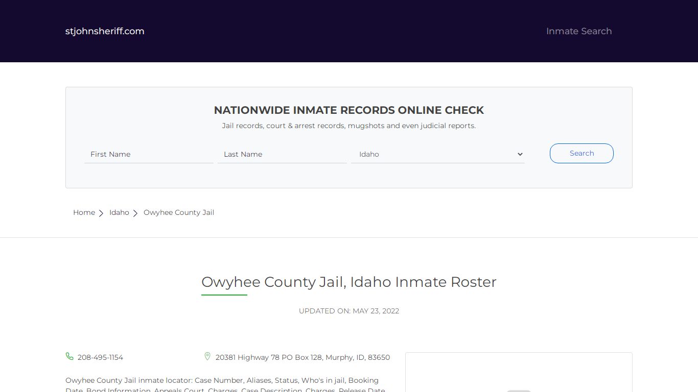 Owyhee County Jail, Idaho Inmate Roster