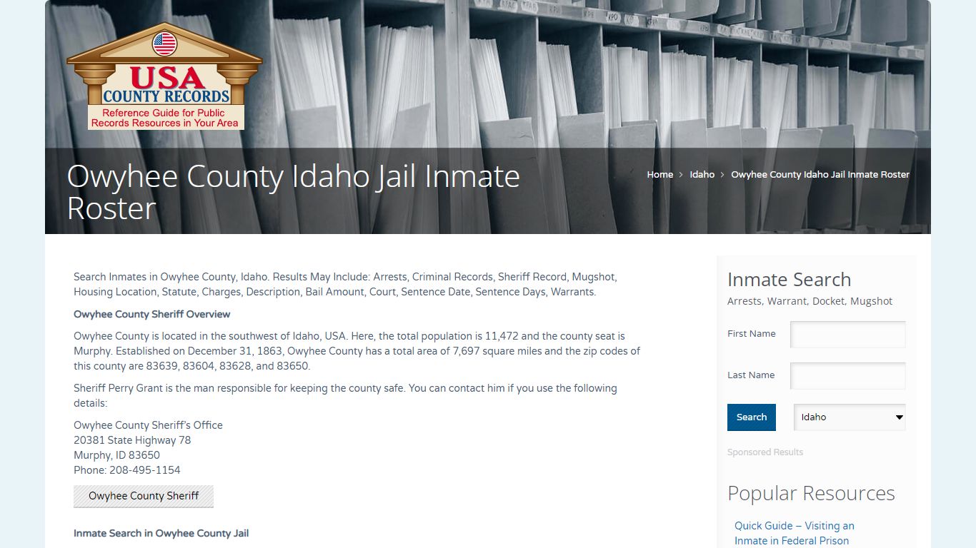 Owyhee County Idaho Jail Inmate Roster | Name Search