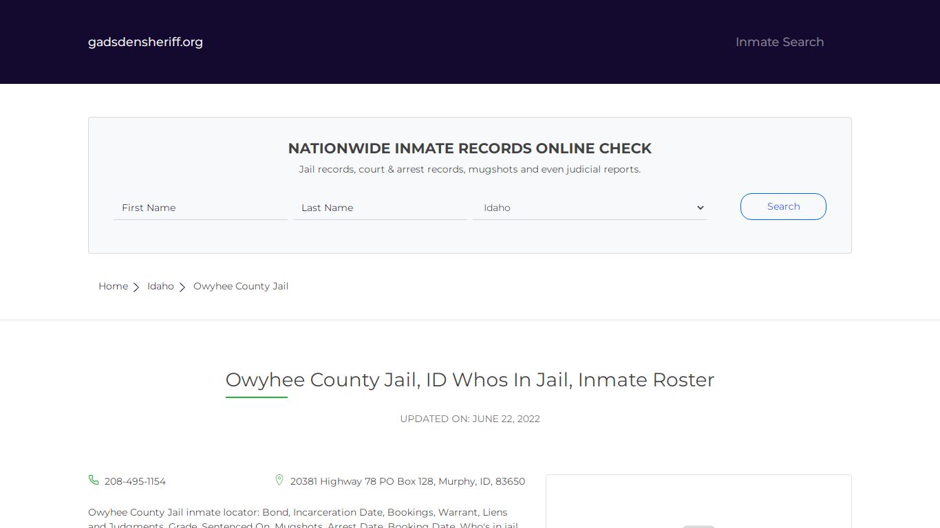 Owyhee County Jail, ID Inmate Roster, Whos In Jail